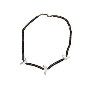 Native American Southwestern Bird Fetish Dark Brown Heishi Shell Necklace Choker
